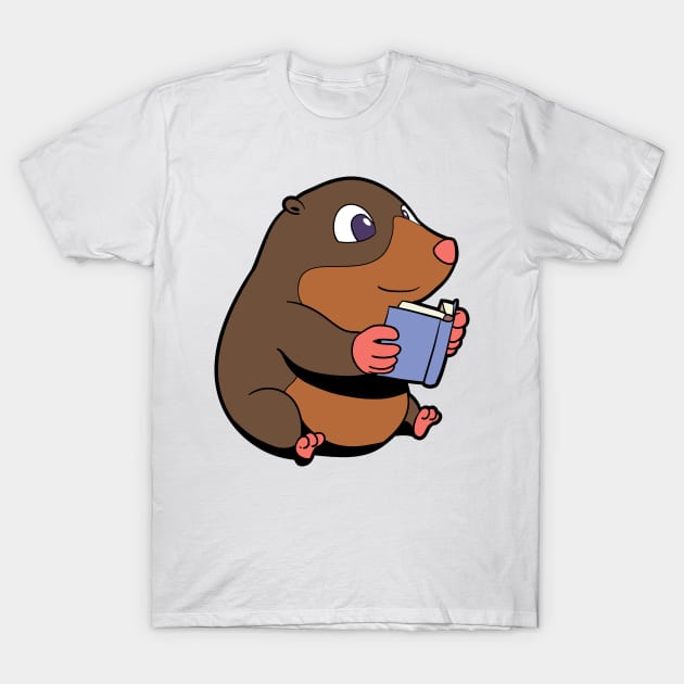 Comic mole reads book T-Shirt by Modern Medieval Design